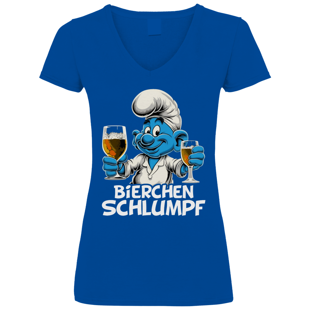 Bierchen Schlumpf Grafik - V-Neck Damenshirt