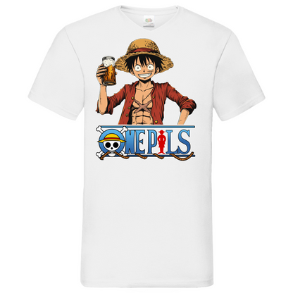 One Pils - One Piece Ruffy - Herren V-Neck Shirt White