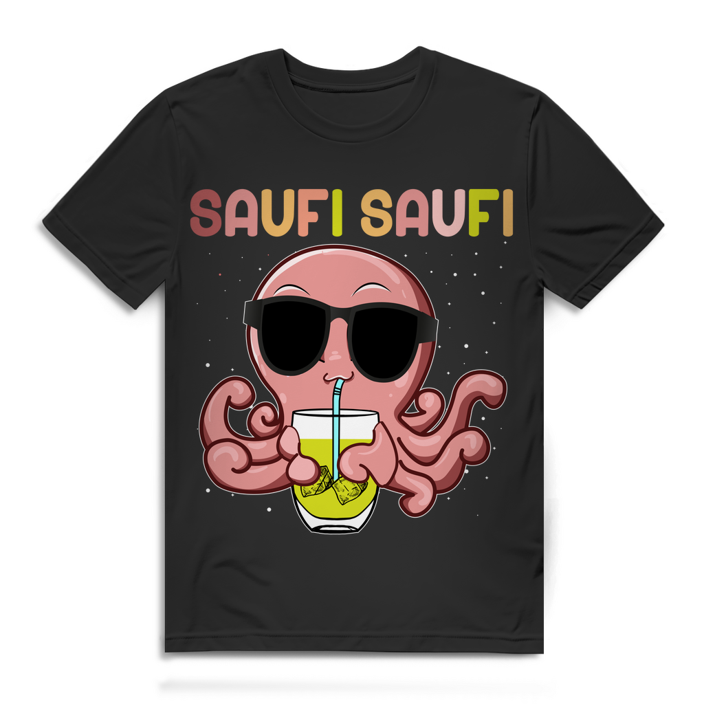 Saufi Saufi Octopus Herren T-Shirt Party Shirt Festival Trinkshirt Oktopus Bio Black