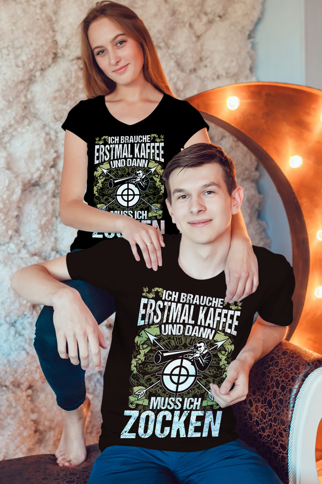 Ego Shooter Shirt Männer – Kaffee Zielvisier Zocken – Funshirt für FPS Fans