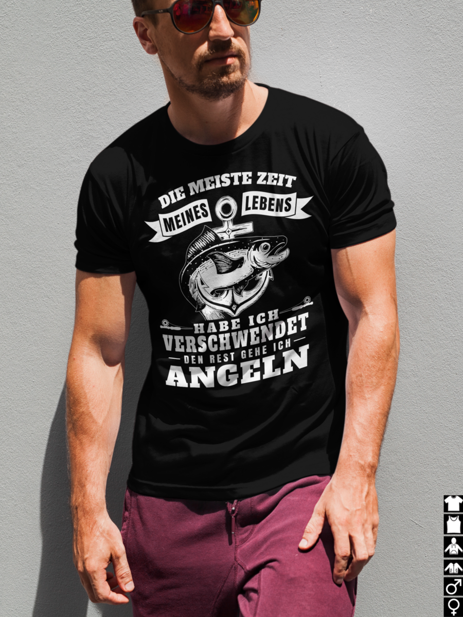 Lustiges Angelshirt Herren – Die meiste Zeit verschwendet Angeln Spruch T-Shirt