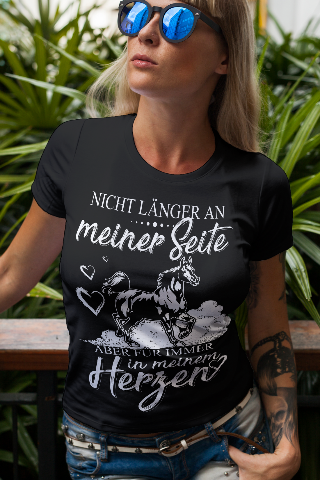 Gedenk T-Shirt Damen – Mein Pferd für immer im Herzen – Trauer Reiterin