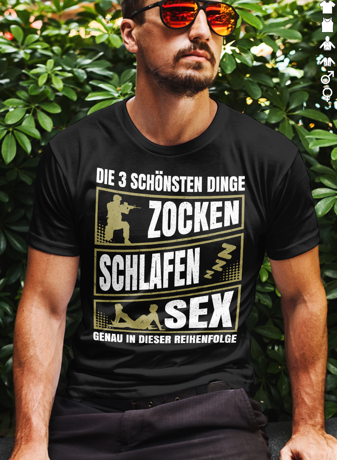Gamer Funshirt Männer – Die 3 schönsten Dinge: Zocken Schlafen Sex