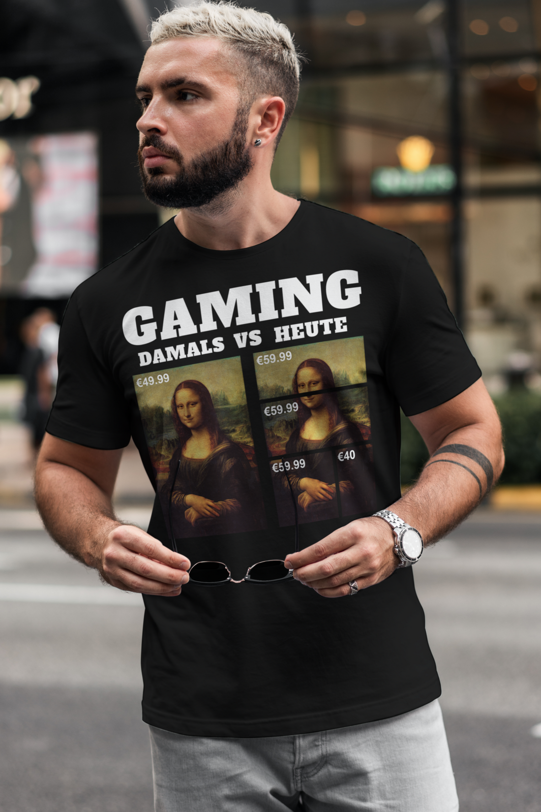 Lustiges Mona Lisa Gaming T-Shirt Männer – Kritik an DLCs &amp; Mikrotransaktionen