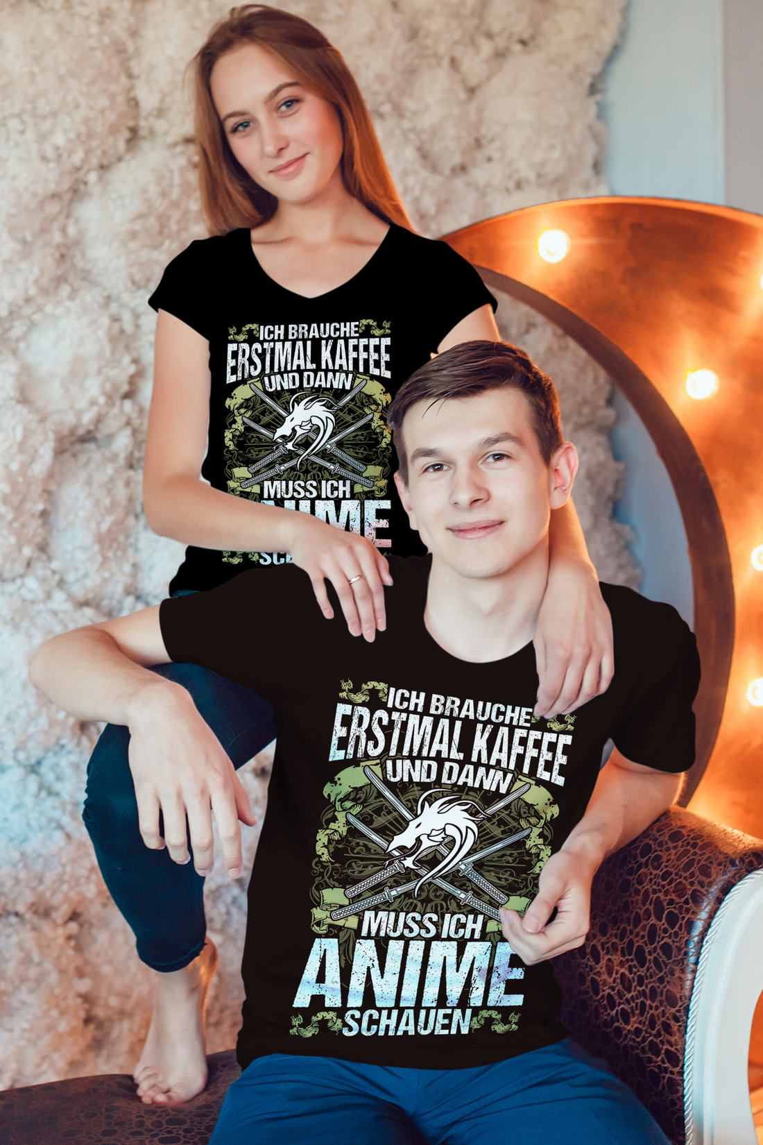 Ich brauche Kaffee und Anime – Witziges Anime Shirt Männer Bio Baumwolle