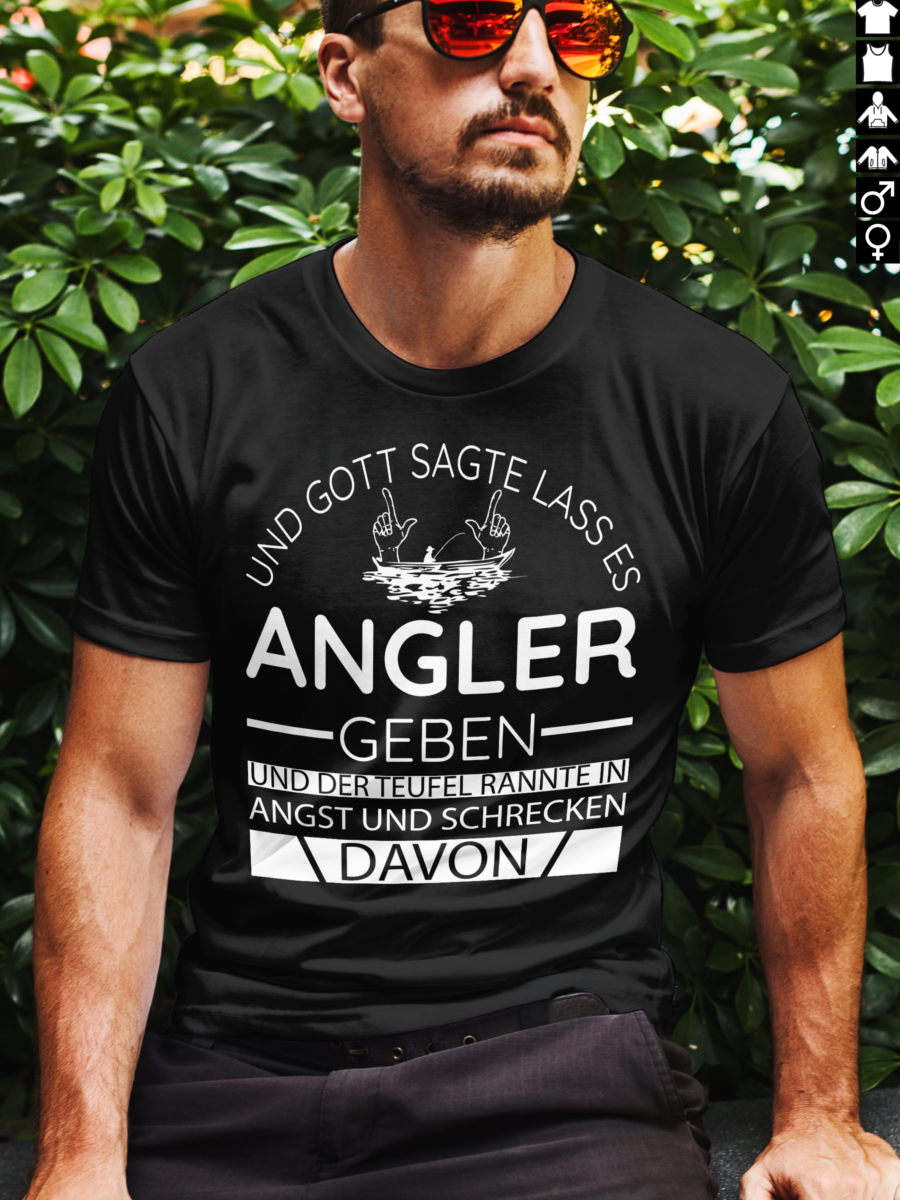Angler Shirt Männer – Gott erschuf Angler der Teufel floh Spruch T-Shirt Humor