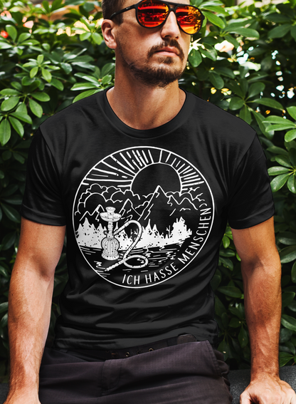 Shisha Shirt Männer – Ich hasse Menschen Design – Natur Motiv mit Wasserpfeife