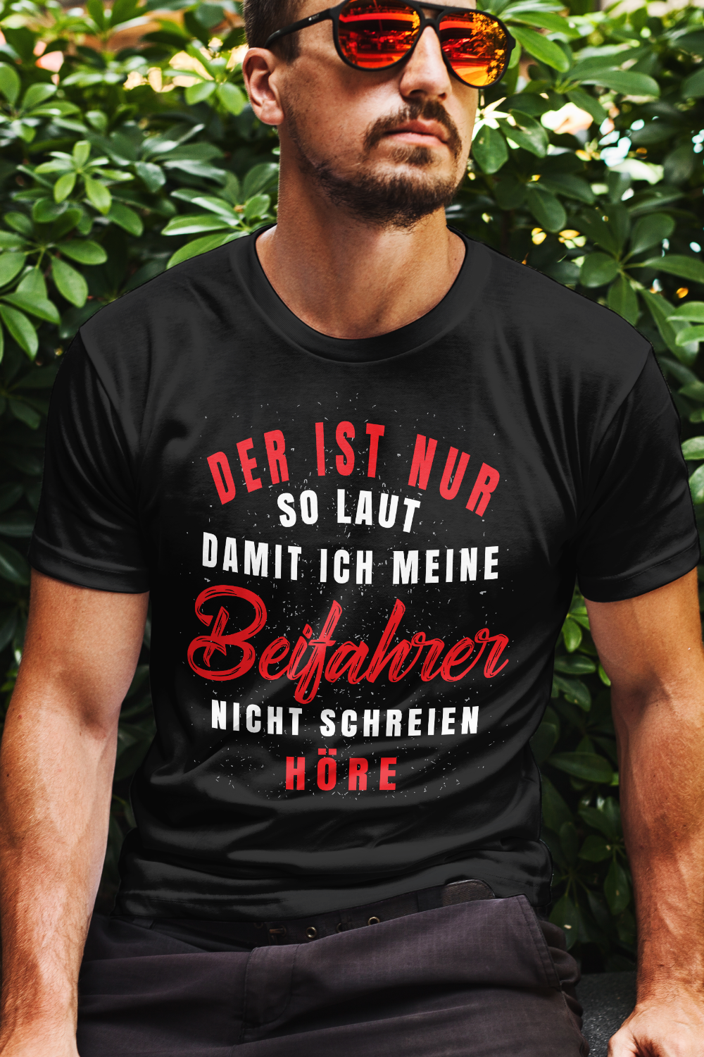 Auto Spruch Shirt Männer – Beifahrer nicht schreien hören Tuning Funshirt