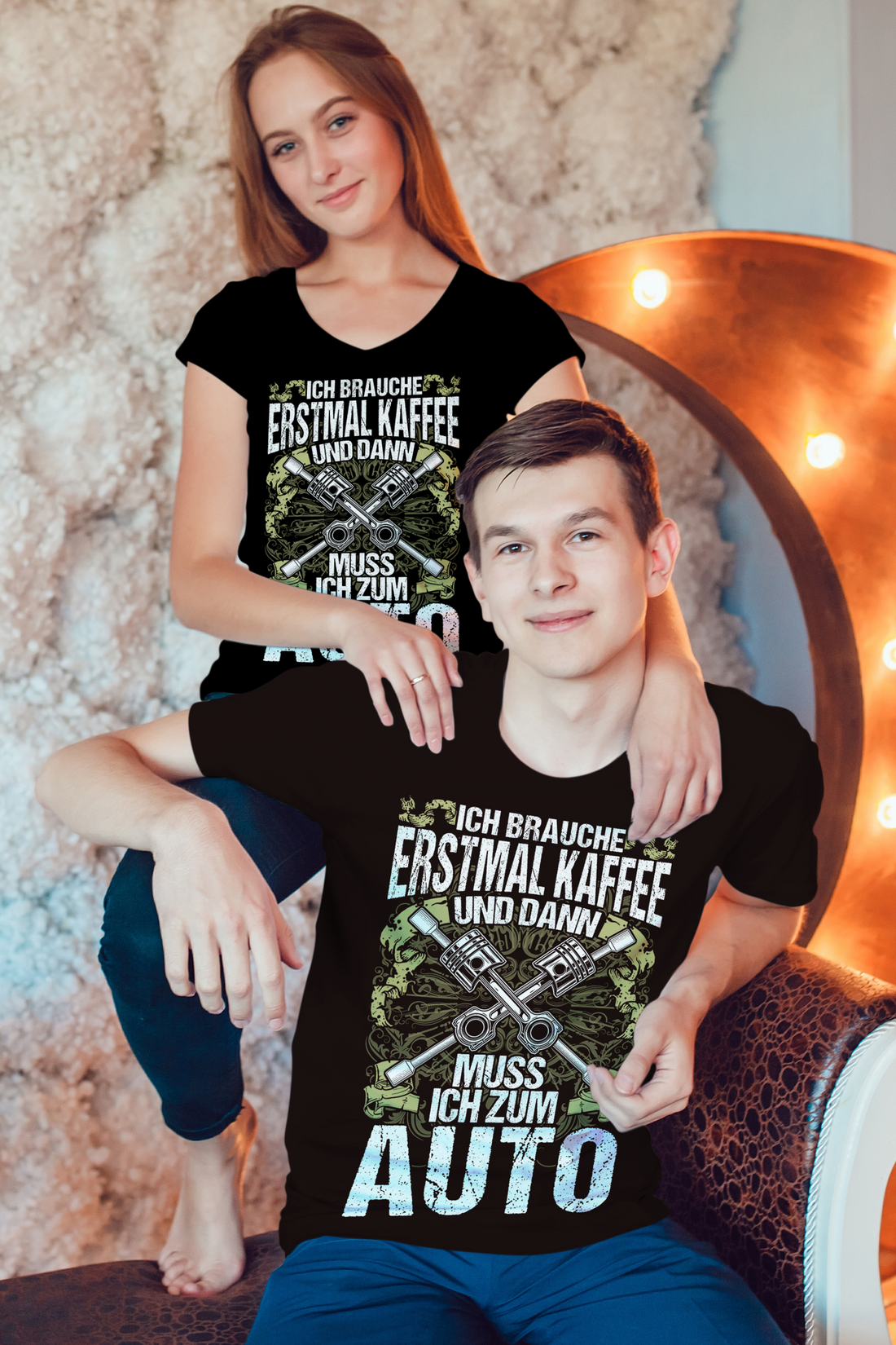 Ich brauche Kaffee und dann zum Auto – Männer Schrauber Spruch T-Shirt