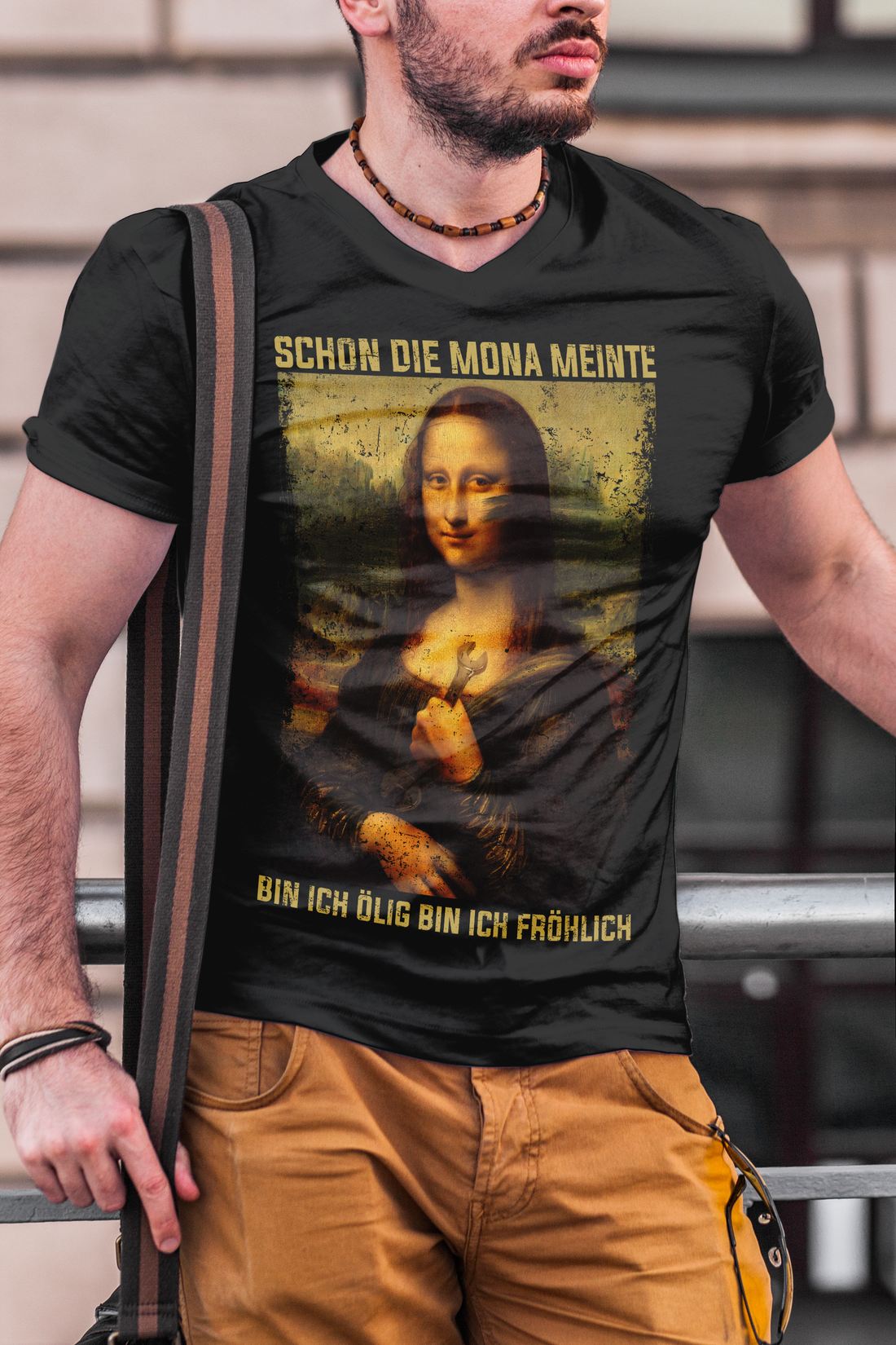 Mona Lisa Werkstatt Shirt Männer – Lustiges Schrauber Design mit Ölfleck-Style