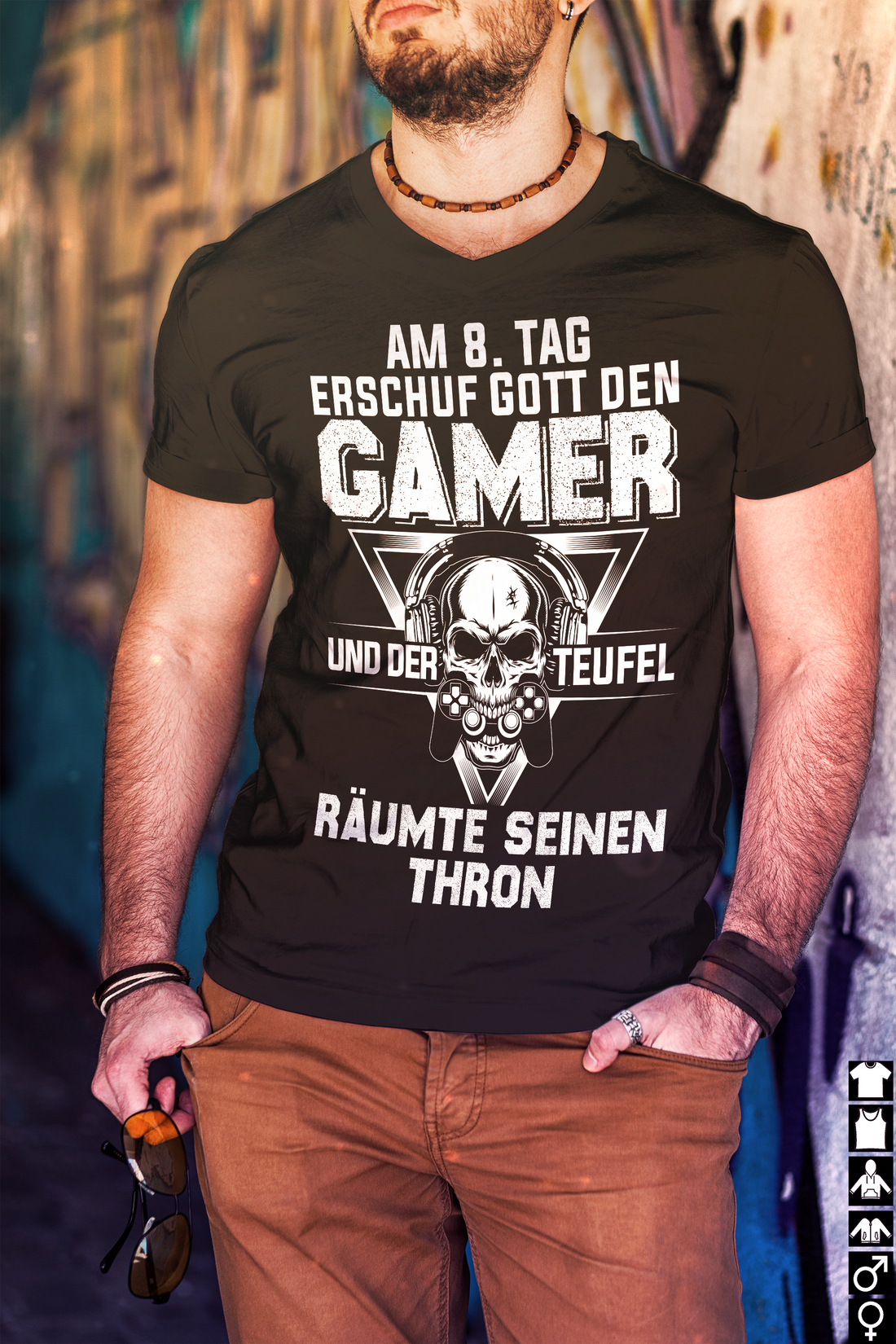 Gamer T-Shirt Männer – Am 8. Tag erschuf Gott den Gamer – Skull Controller Shirt