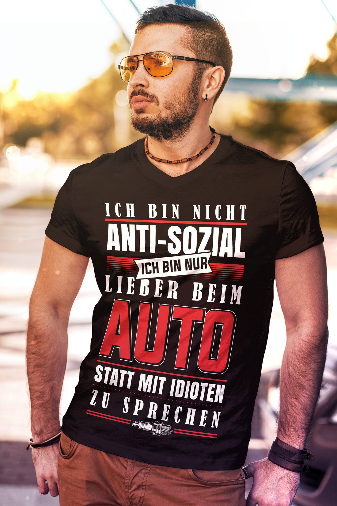 Auto Shirt Männer – Lieber beim Auto statt mit Idioten reden Fun T-Shirt