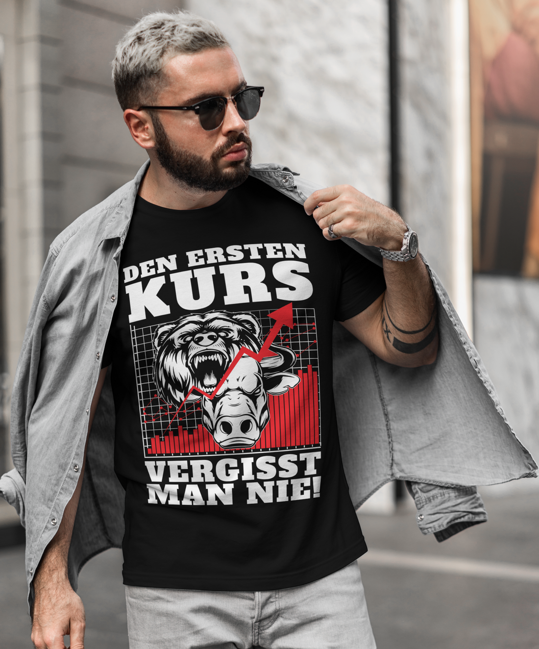 Aktien T-Shirt Männer – Den ersten Kurs vergisst man nie – Börsen Funshirt