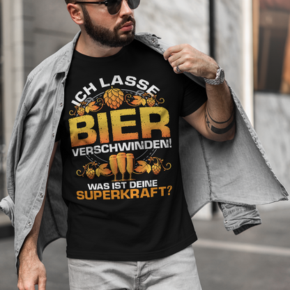 Bier Superkraft T-Shirt Herren – Witziges Partyshirt mit Hopfen Design