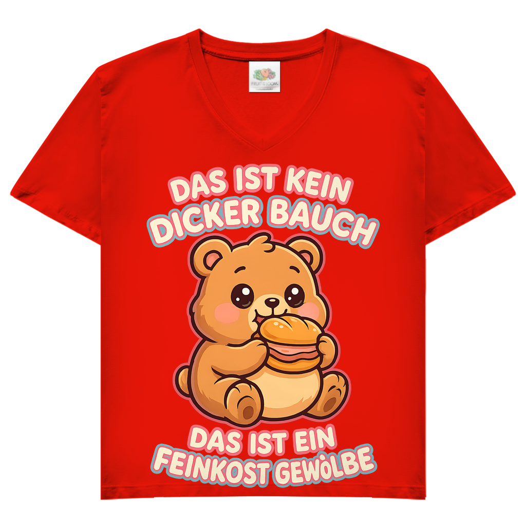 Damen V-Neck T-Shirt Das Ist Kein Dicker Bauch Das Ist Ein Feinkost Gewölbe Teddybär Red