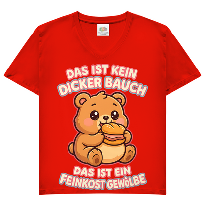 Damen V-Neck T-Shirt Das Ist Kein Dicker Bauch Das Ist Ein Feinkost Gewölbe Teddybär Red