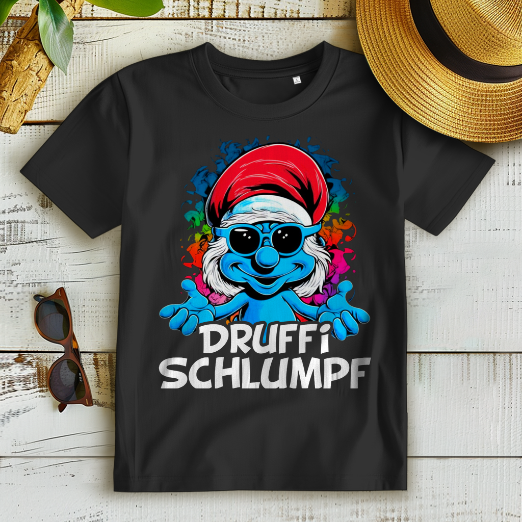 Druffi Schlumpf - Damen Premium Bio T-Shirt | Lustiges Alkohol Party Shirt für Erwachsene