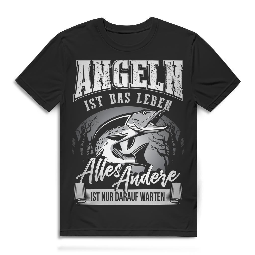 Herren T-Shirt Angeln ist das Leben - Alles Andere ist Warten Hecht Shirt Black