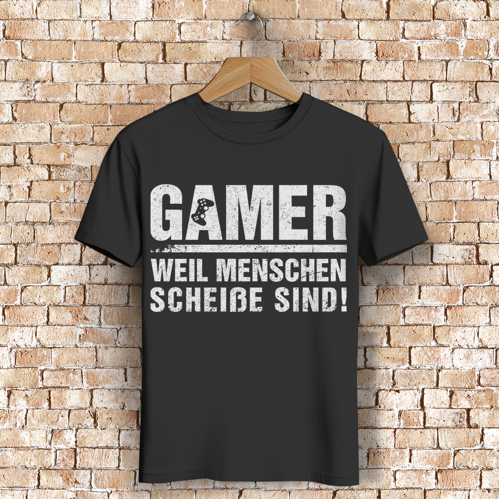 Gamer Shirt Herren – Gaming Spruch T-Shirt – Menschen sind scheiße Statement