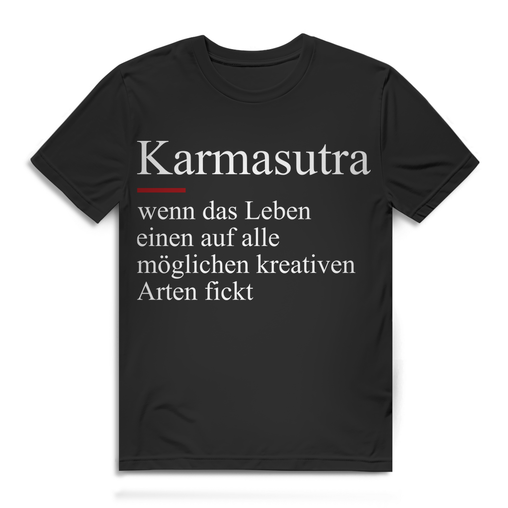 Herren T-Shirt Karmasutra Karma Parodie Shirt Sarkastisch Schwarzer Humor Männer Black