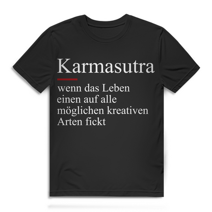 Herren T-Shirt Karmasutra Karma Parodie Shirt Sarkastisch Schwarzer Humor Männer Black