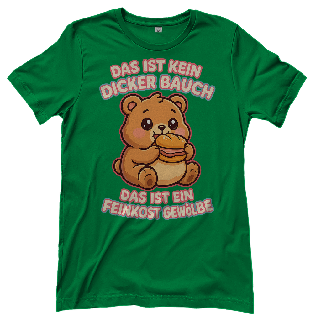 Damen T-Shirt Das Ist Kein Dicker Bauch Das Ist Ein Feinkost Gewölbe Teddybär Kelly Green