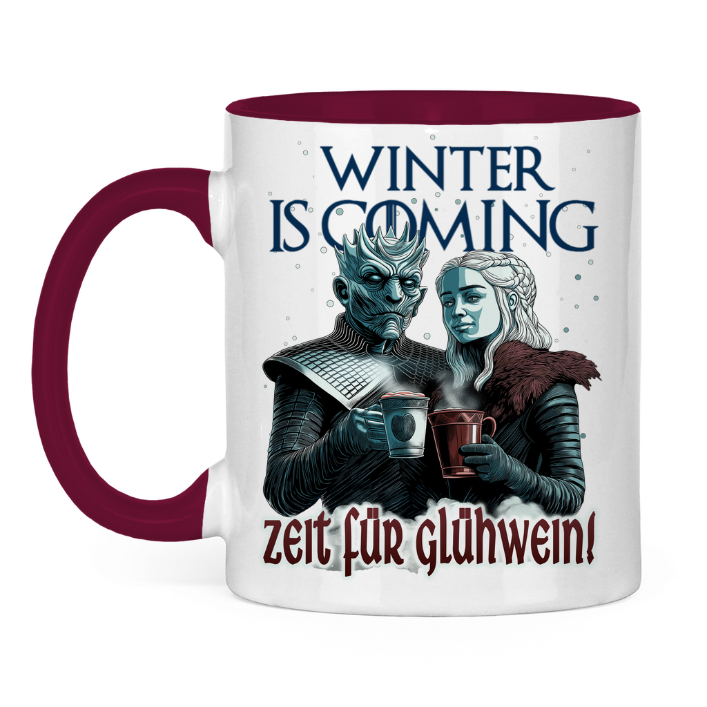 Winter is coming - Zeit für Glühwein - Tasse zweifarbig Burgundy