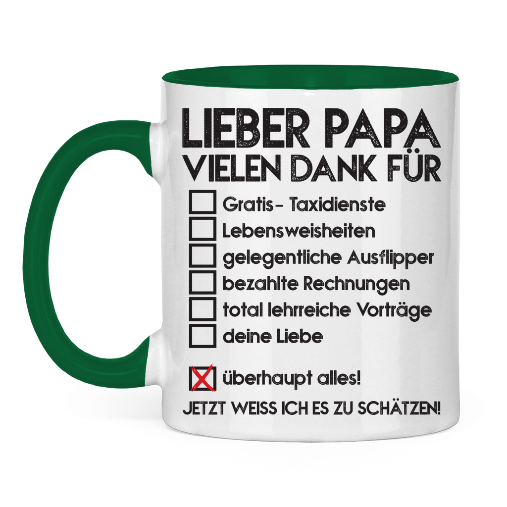 Lieber Papa vielen dank für überhaupt alles! - Tasse zweifarbig