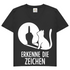 Damen V-Neck T-Shirt Erkenne Die Zeichen Katze Mittelfinger Black