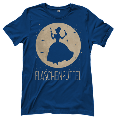 Royal blaues Frauen Shirt mit Flaschenputtel Cinderella Parodie witzig Design, Frontansicht