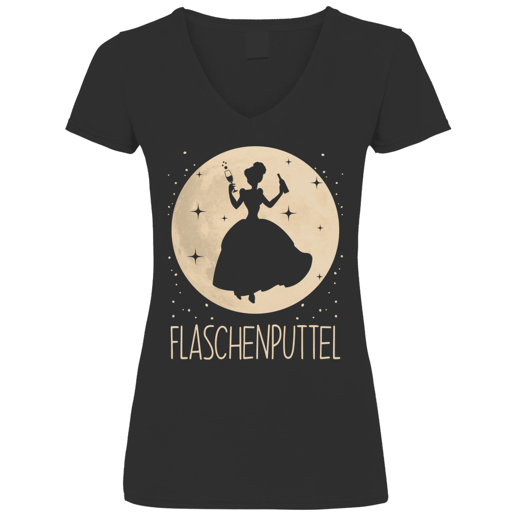 Mond Prinzessin - Flaschenputtel - V-Neck Damenshirt Black