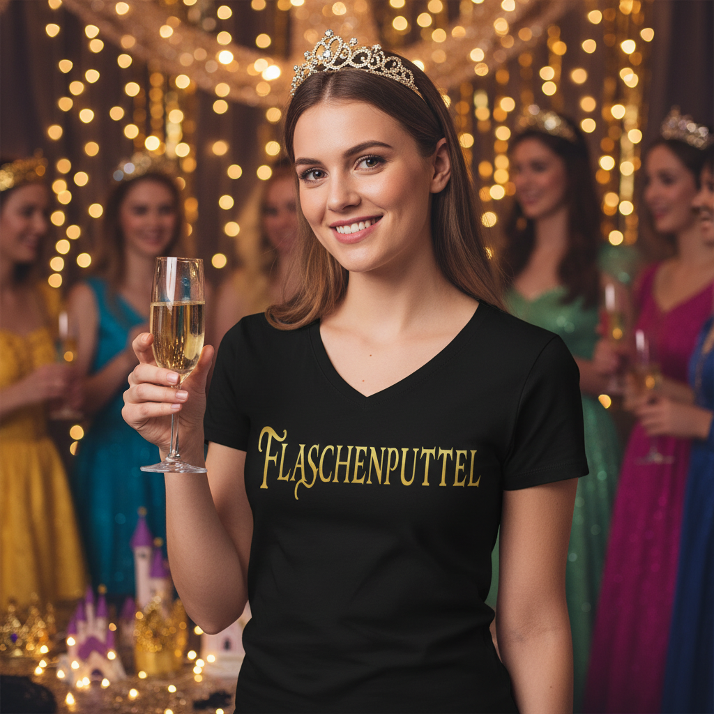 Flaschenputtel - Prinzessin Gold - V-Neck Damenshirt
