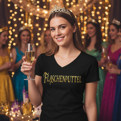 Flaschenputtel - Prinzessin Gold - V-Neck Damenshirt