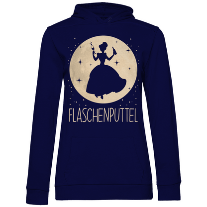 Navy Kapuzenpullover Damen mit FLASCHENPUTTEL Mond Prinzessin Parodie Motiv, Frontansicht