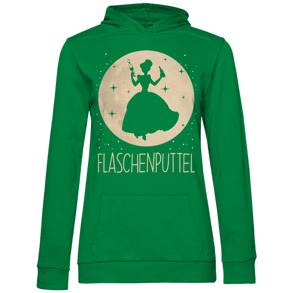 Kellygrüner Damen Pullover mit Flaschenputtel Motiv Party Prinzessin Design, Frontansicht