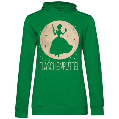 Kellygrüner Damen Pullover mit Flaschenputtel Motiv Party Prinzessin Design, Frontansicht