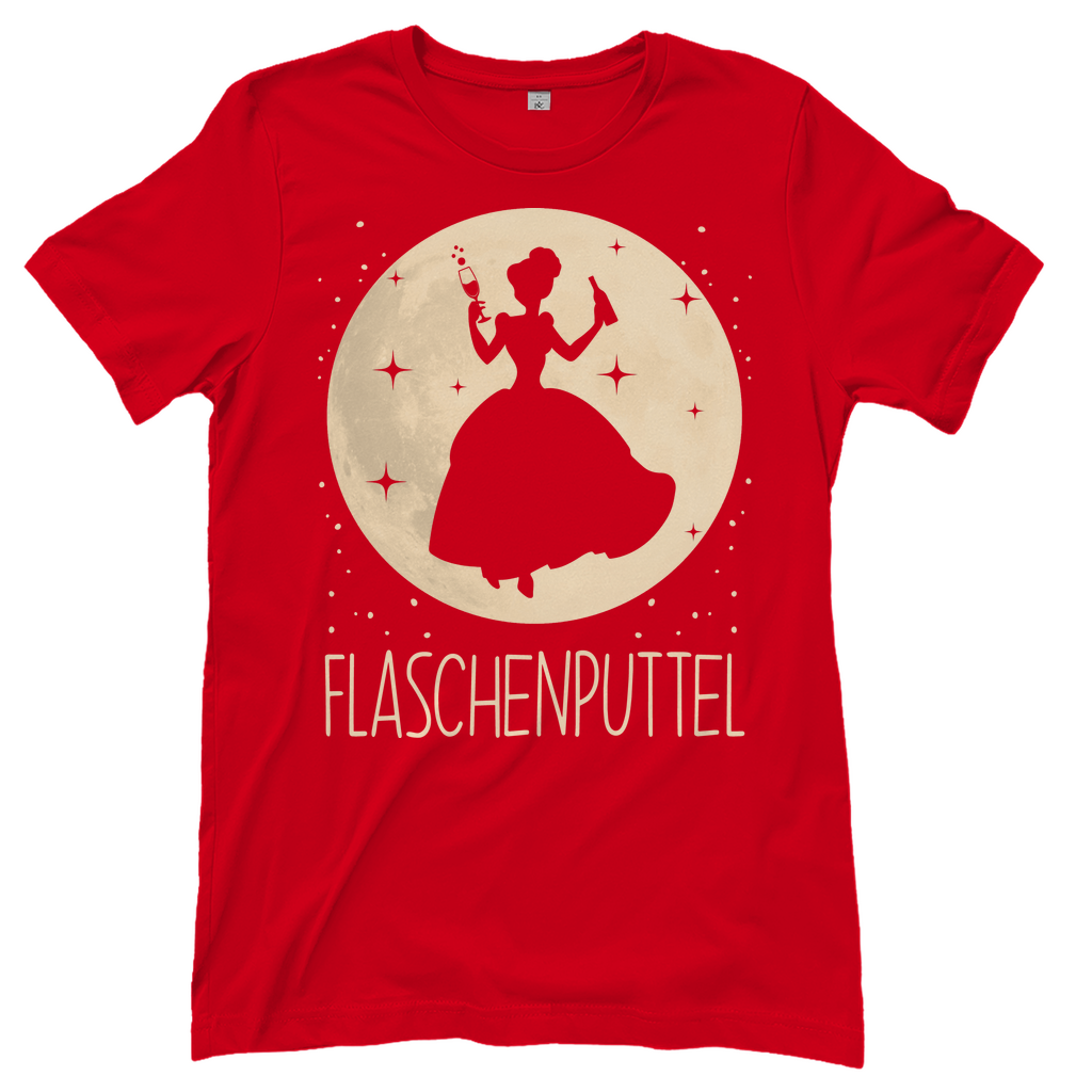 Rotes Party Shirt mit FLASCHENPUTTEL Partyqueen Motiv Alkohol-Humor, Frontansicht
