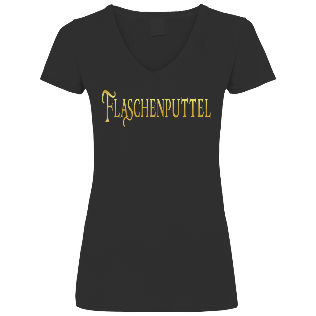 Flaschenputtel - Prinzessin Gold - V-Neck Damenshirt Black