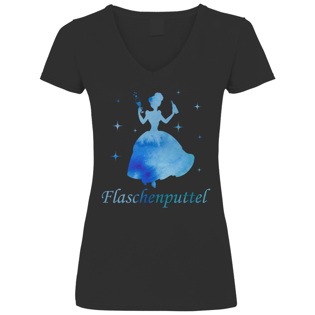 Flaschenputtel - Prinzessin Aquarell - V-Neck Damenshirt Black