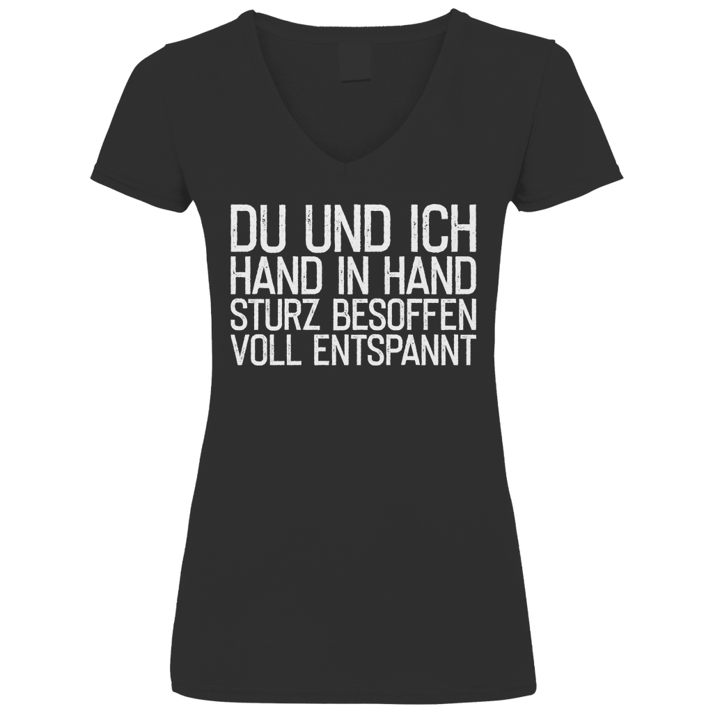 Du und ich Hand in Hand - V-Neck Damenshirt Black
