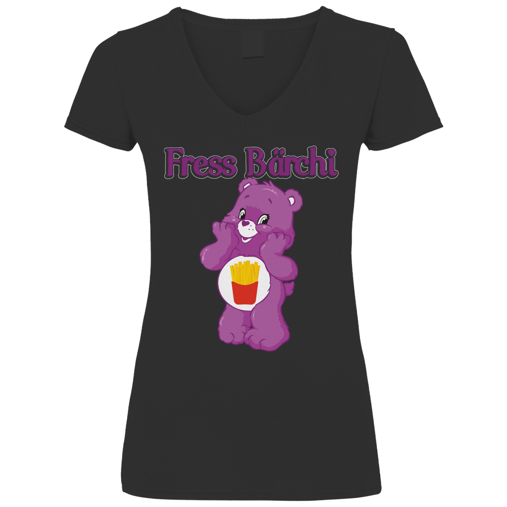 Fress Bärchi - Glücksbärchi - V-Neck Damenshirt Black