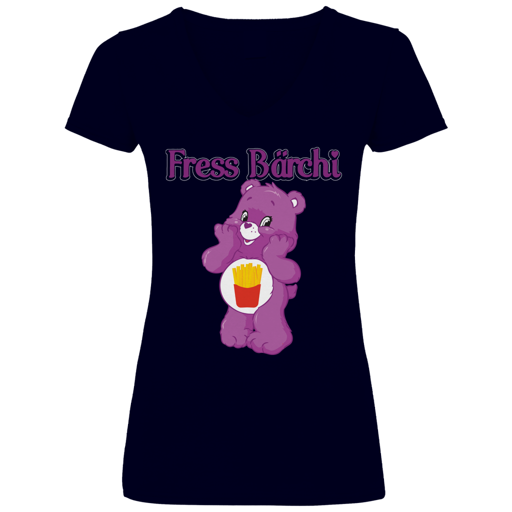 Fress Bärchi - Glücksbärchi - V-Neck Damenshirt Deep Navy