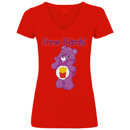Fress Bärchi - Glücksbärchi - V-Neck Damenshirt Red M