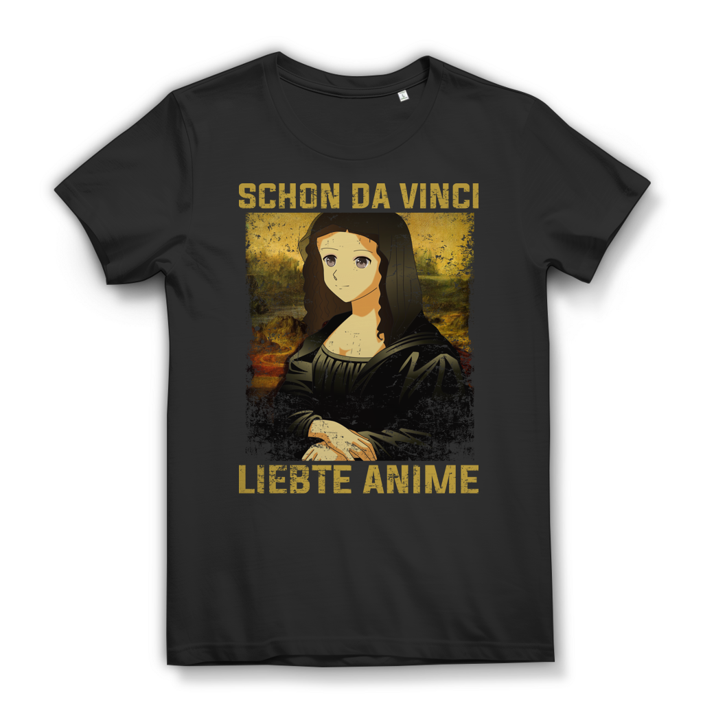 Damen T-Shirt Schon da Vinci liebte Anime Mona Lisa Bio Baumwolle Black