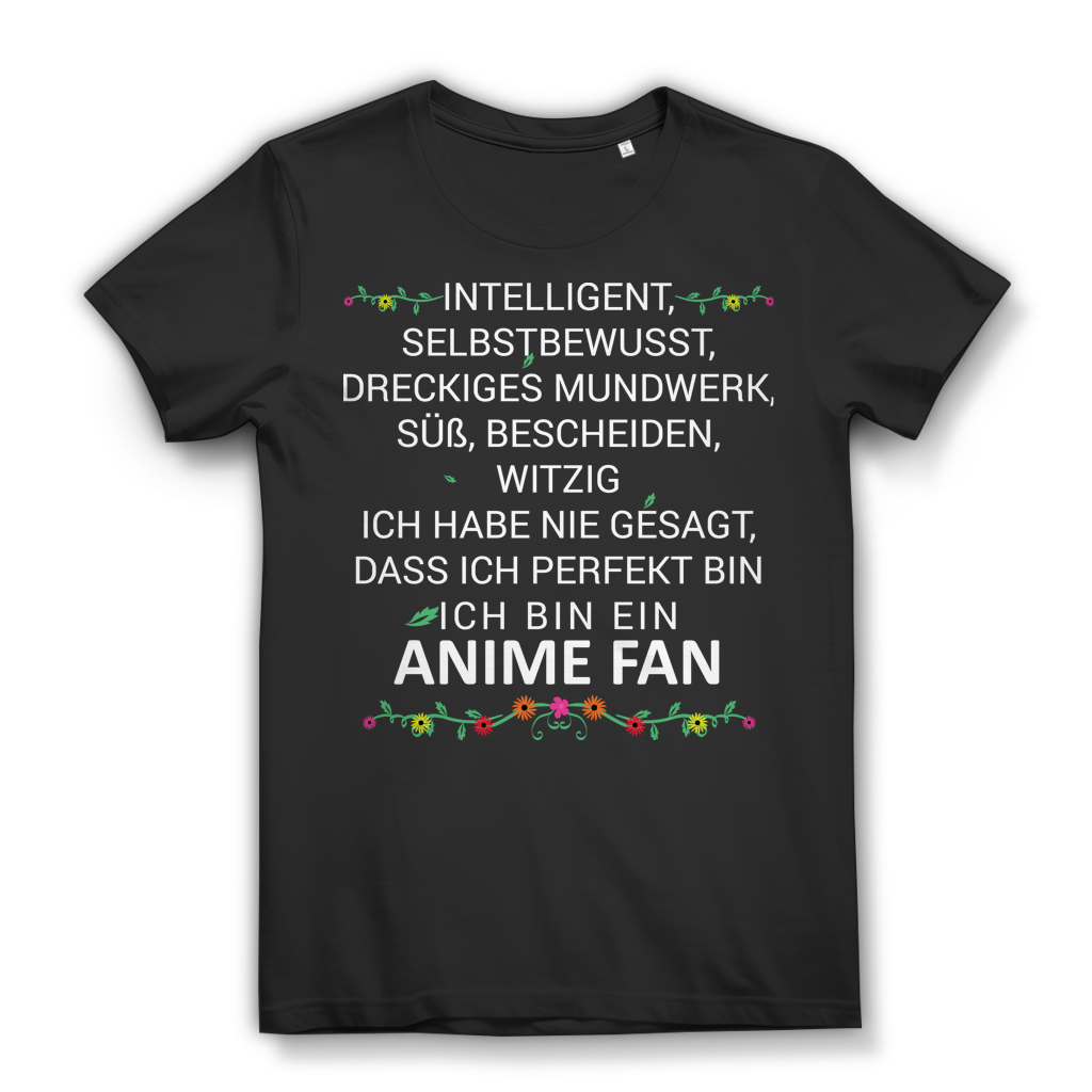 Damen T-Shirt Intelligent selbstbewusst süß witzig ich bin ein Anime Fan Black