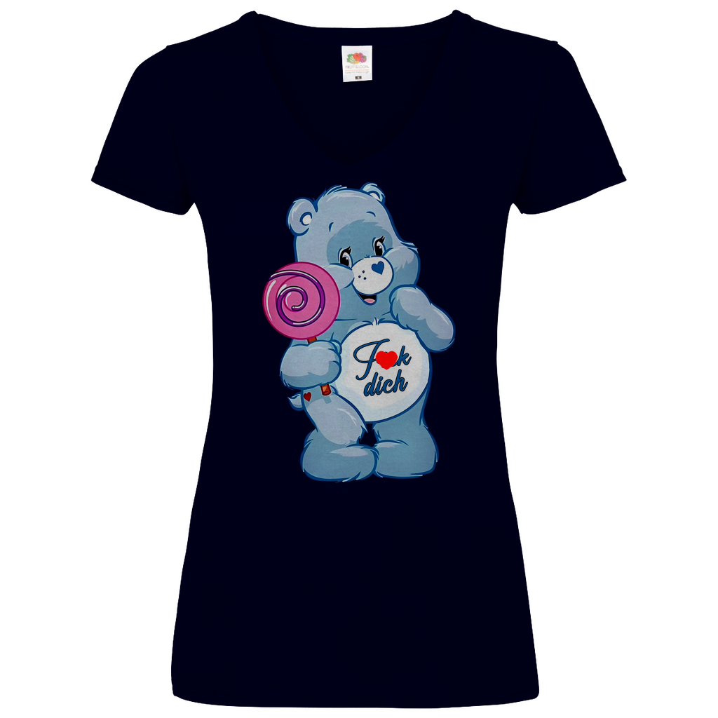 Fick dich Bärchi - Glücksbärchi - V-Neck Damenshirt Deep Navy