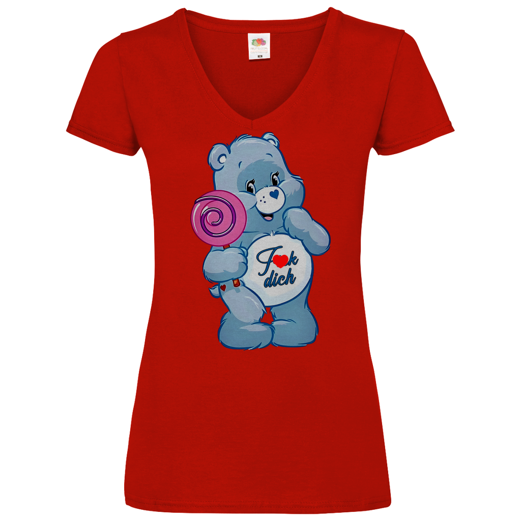 Fick dich Bärchi - Glücksbärchi - V-Neck Damenshirt Red