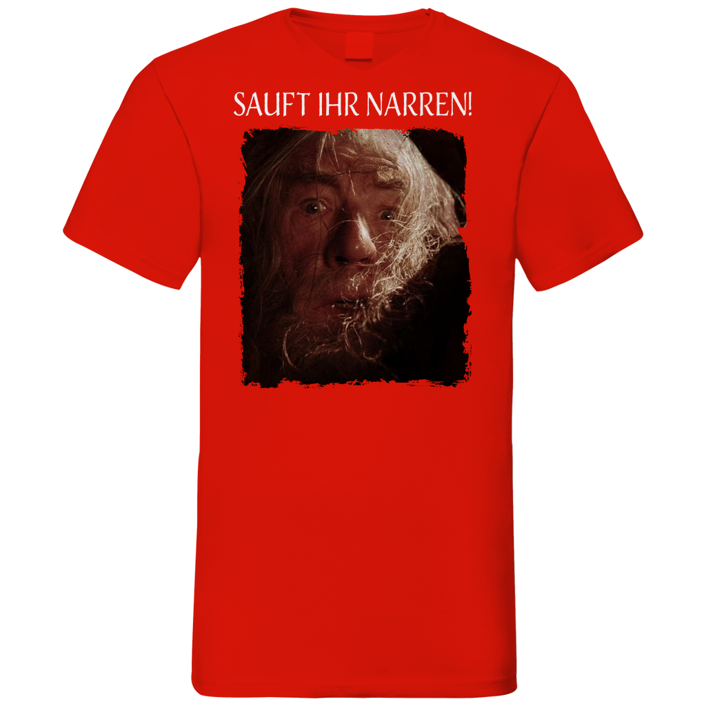 Sauft ihr Narren! Der Herr der Ringe Gandalf - Herren V-Neck Shirt Red