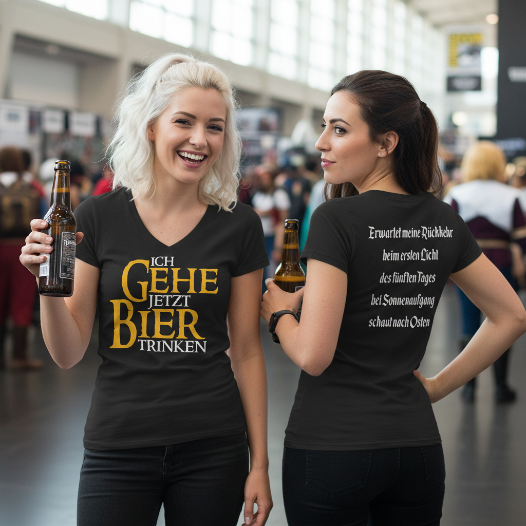 Ich gehe jetzt Bier trinken HDR - Beidseitiger Druck - V-Neck Damenshirt
