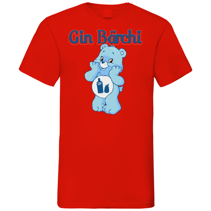 Rotes Herren V-Neck Shirt mit Gin Bärchi Glücksbärchi Aufdruck, Gin-Flasche Motiv, Frontansicht